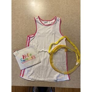 Girls 14/16 Sand N Sun White Terry Cloth Swimsuit Cover Up Dress And Wet Dry Bag
